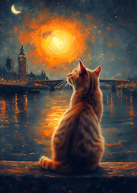 Cat gazing at London skyline