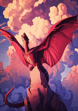 Red Dragon on a Mountain Peak