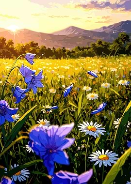 Floral Meadow at Sunset