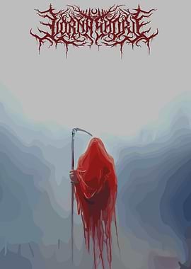 Red Reaper in Misty Landscape