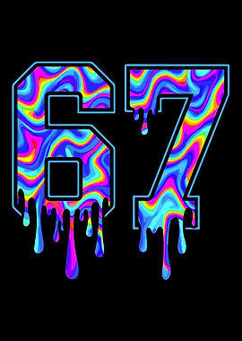 Colorful Dripping Number 67 Illustration