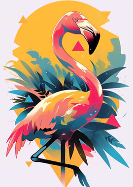 Colorful Flamingo with Geometric Accents