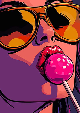 Woman with Lollipop and Sunglasses