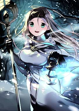 Anime Girl with Lantern in Winter