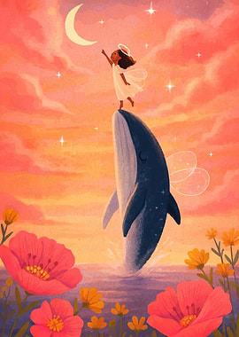 Angel, Whale, and Crescent Moon