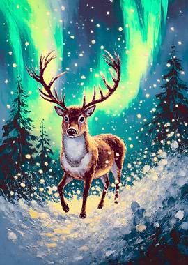 Majestic Deer Under Aurora Borealis