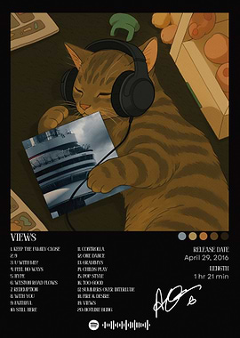 Cat Listening to Drake's Views Album