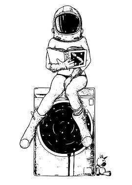 Astronaut Reading on Washing Machine