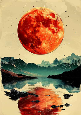 Blood Moon Over Mountain Lake