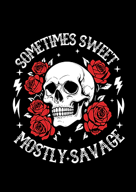 Sweet and Savage Skull with Roses