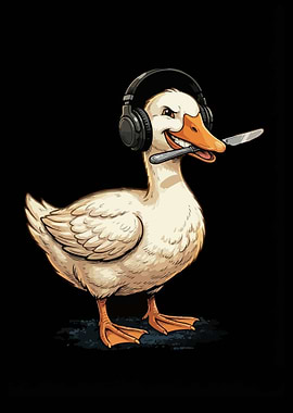 Cartoon Goose with Headset and Knife
