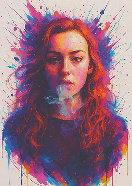 Colorful Portrait of a Woman Smoking