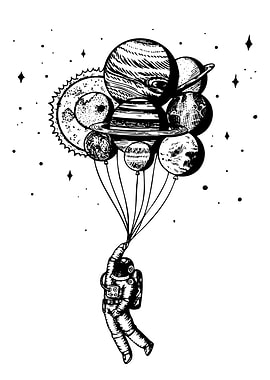 Astronaut with Planet Balloons
