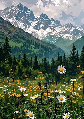 Mountain Meadow with Daisies