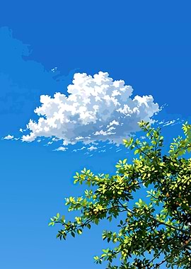 Blue Sky with Clouds and Tree