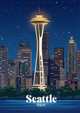 Seattle Space Needle at Night