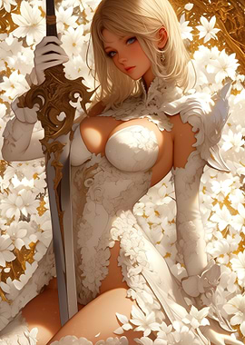 Blonde Warrior in Floral Armor