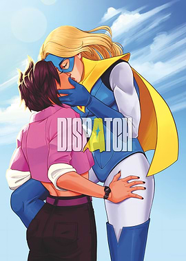 Superheroine Kissing Woman Comic Art