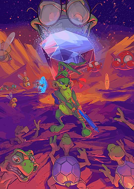 Fantasy Battle Scene with Green Rabbit