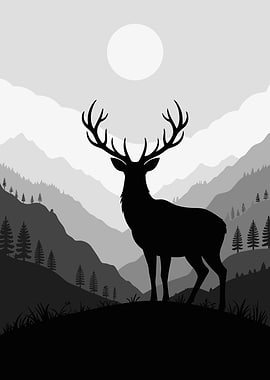 Monochrome Stag in Moonlight