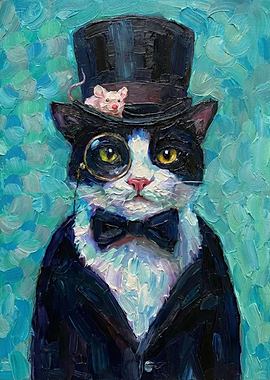 Dapper Cat with Mouse Painting