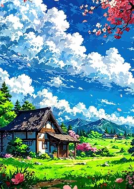 Anime Landscape with Traditional House