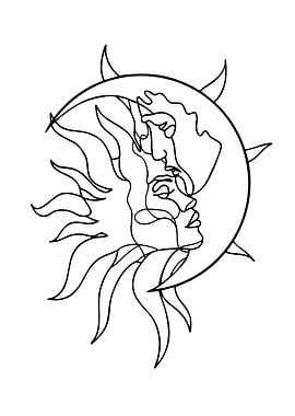 Sun and Moon Line Art