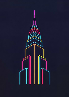 Neon Skyscraper Minimalist Art