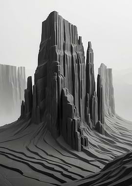 Monolithic Columnar Rock — Minimal Monochrome Landscape