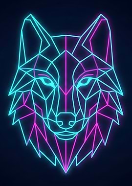 Neon Geometric Wolf Head