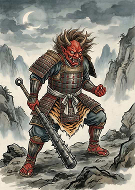 Oni Warrior with Kanabo in Mountains