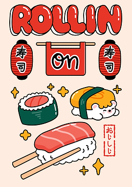 Rollin' On Sushi Cartoon Illustration