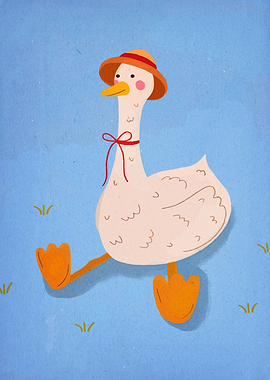 Cartoon Duck with Hat and Bow