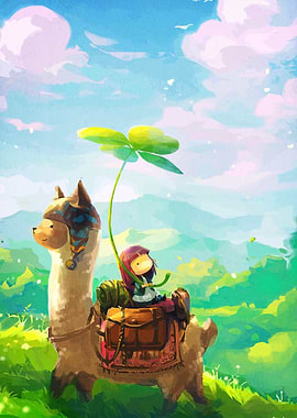 Llama Ride with Clover Umbrella