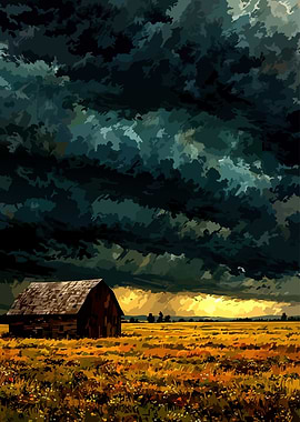 Barn Under Stormy Sky Painting