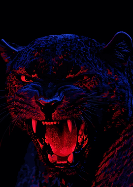 Roaring Panther with Red and Blue Lighting