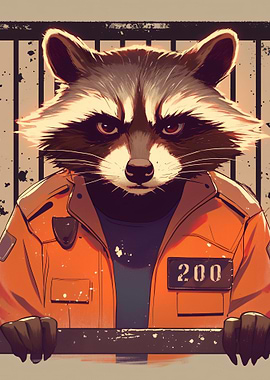 Raccoon in Prison Jumpsuit