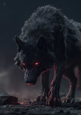 Black Wolf with Red Eyes