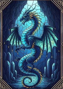 Blue Dragon Stained Glass Illustration