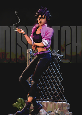 Stylized Woman Smoking by Fence