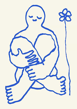 Minimalist Poster • Shy Man with Flower • Introvert Art