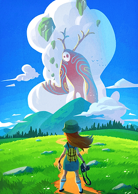 Girl Hiking Towards a Giant Spirit