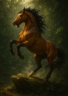 Majestic Horse Rearing in Forest