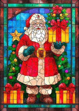 Stained Glass Santa Claus with Gifts