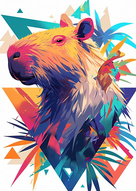 Colorful Capybara Portrait with Geometric Design