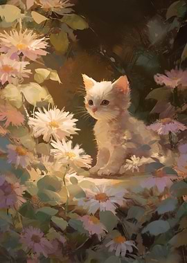 Kitten in a Daisy Garden