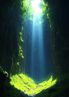Sunlit Cave Interior