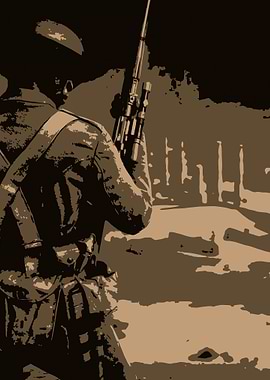 Sepia toned soldier with rifle