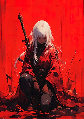 Anime Girl with Katana in Red