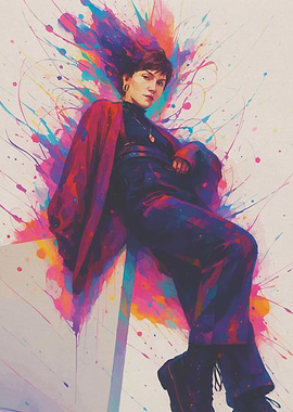 Woman in Suit with Paint Splatter